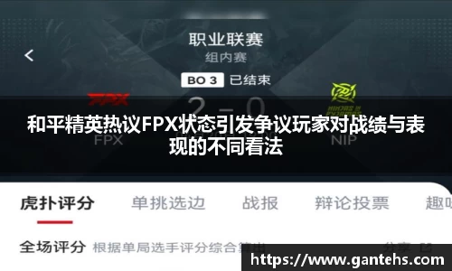 和平精英热议FPX状态引发争议玩家对战绩与表现的不同看法