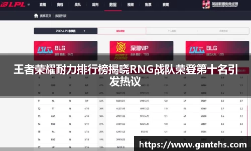 王者荣耀耐力排行榜揭晓RNG战队荣登第十名引发热议