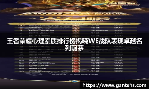 王者荣耀心理素质排行榜揭晓WE战队表现卓越名列前茅